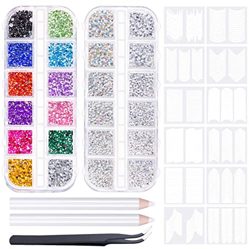 MELLIEX 3550 Piezas Piedras para Uñas, Juego de Transparente+AB Diamantes de Imitación y Pegatinas de Uñas Francesas para Nail Art Cara Decoracion