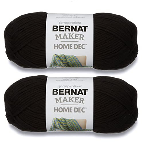 Bernat Maker Home Dec Schwarzes Garn - 2 Pack Für Anfänger - Baumwoll- Und Nylonmischung - Stärke #5 Sperriges Zum Stricken, Häkeln, Basteln & Amigurumi