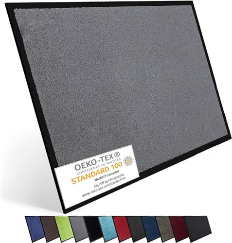 Entrando Fußmatte 90x120 cm rutschfest & saugstark – Pflegeleichte Schmutzfangmatte für Innen & Außen – wohnlicher Eingangsteppich für Flur, Wohnung, Vorzimmer (Grau)