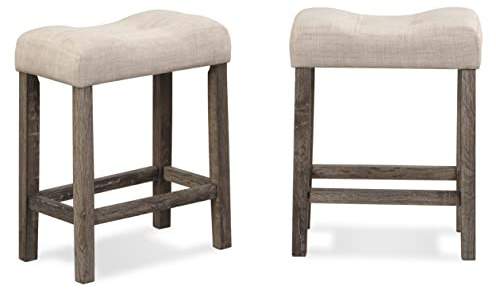 Roundhill Furniture Sora Button Tufted Counter Height Saddle Stools, Set of 2, Taupe