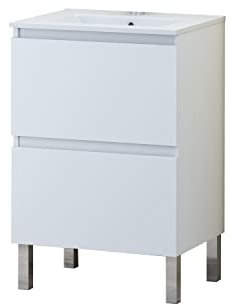Baikal Conjunto Mueble de Baño con Lavabo, Mueble con Patas, en Varios Acabados, Melamina 16. Sin Espejo. Puerta Cajón Blanco, 60 X 46 X 82, Puro