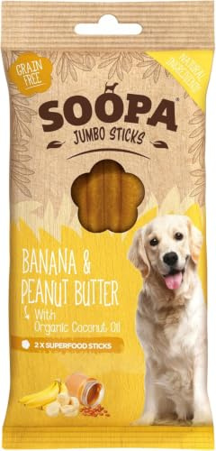 Soopa Banana & Peanut Butter Jumbo Dog Dental Sticks, 170g, 1-Pack | Vegan, Human-Grade Dog Dental Chews to Clean Teeth, Freshen Breath, Natural, Superfood, Grain Free Treats for Large Dogs