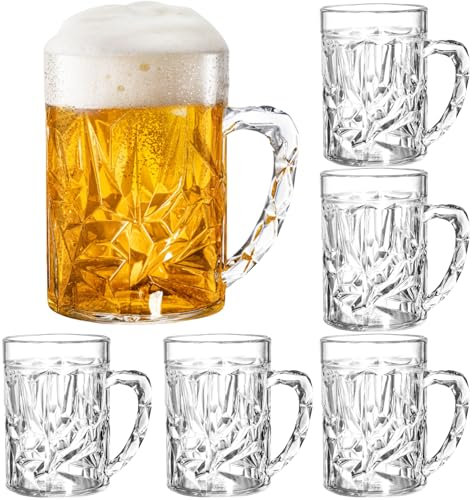 Peohud 6 Pack Plastic Beer Mugs, 20 Oz/ 600ml Freezer Beer Stein Glasses with Handle, Drinking Glasses with Handle, Clear Large Beer Drinking Cup for Bar, Cocktail, Alcohol, Beverages, Juice, Soda