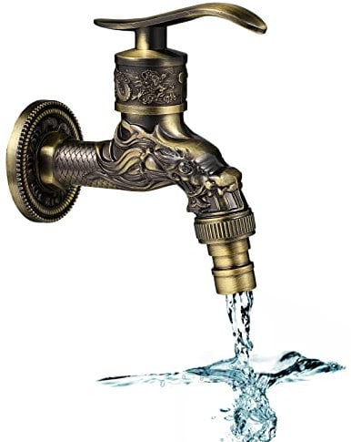 Vintage Wasserhahn - Wandmontage Drache Geschnitzt, Antik Messing für Waschmaschine, Garten, Zuhause, Küche, Bad
