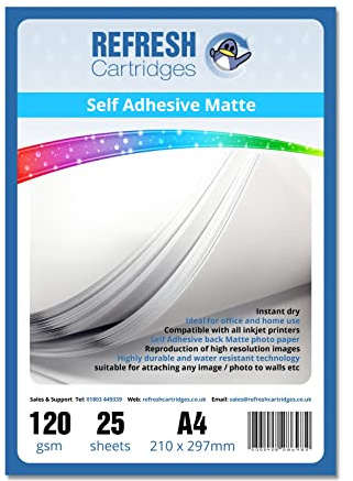 Refresh Cartridges Matt beschichtetes, selbstklebendes A4-Fotopapier für Tintenstrahldrucker, 120 g/m² – 25 Blatt