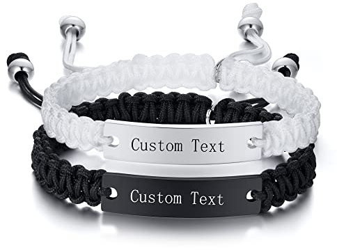 VNOX Customized Matching Bracelets for Couples Magnetic Couple Bracelets Gifts for Hers Grilfriend Long Distance Bracelet (A-Black and White, Customise**-2PCS)