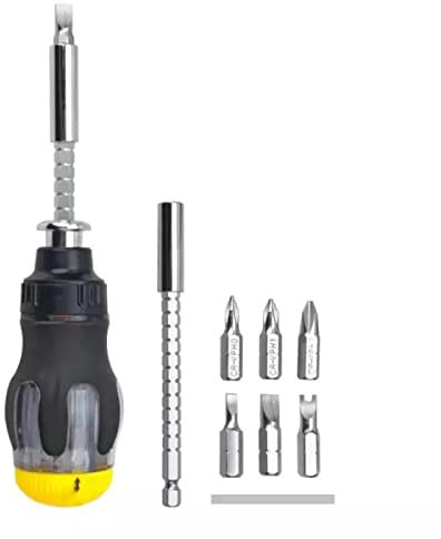 HYECHO Juego de destornilladores de carraca destornillador múltiple, 6 puntas, mini destornillador integrado, magnético, retráctil, hasta 15cm