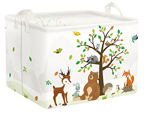 Clastyle Safari Tier Bär Fuchs Baum Würfel Aufbewahrungskorb Weiß Kaninchen Vogel Wasserdicht Rechteckig Regalkörbe Kinder Spielzeug Kleidung Aufbewahrungsbox, 40x30x30 cm