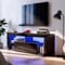 SUNXURY TV Board Schwarz TV Lowboard mit LED-Leuchten Fernsehschrank Fernsehtisch mit Glasregal Sideboard Schrank TV Möbel Tisch Board (BxTxH) 140 x 35 x 50,5 cm