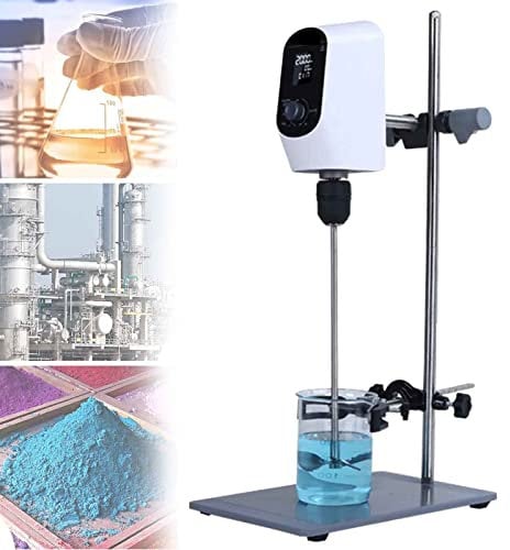 BEESOM Labor-Rührwerk, Maximales Rührvolumen (H₂O) 20l/40l/60l 100-2000u/Min, Digitale Steuerung, Hohes Drehmoment, Inkl. Propeller-Rührer, Klemme Und Stativ, LCD-Display,White-60L