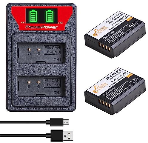 Pickle Power 2Pack LP-E10 Akku 1500mAh Ersatzbatterie mit Rapid Dual Ladegerät für Canon EOS 1100D 1200D 1300D 1500D 2000D 3000D 4000D, Rebel T7 T3 T5 T6, Kiss X50 X70 X80 X90 Kamera