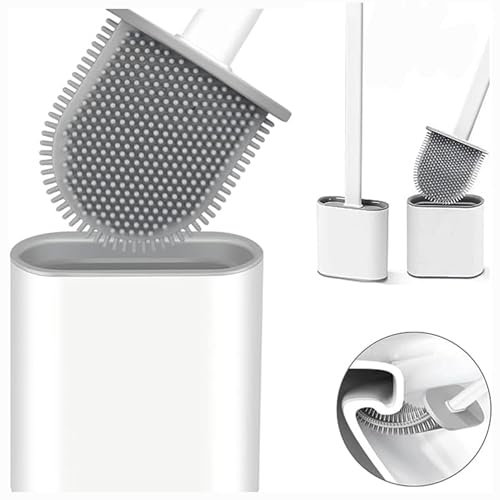 Revolutionary 2 pack White Deep Clean Silicone Toilet Brush & Quick Dry Anti-drip Holder, Flexible No scratch Bathroom Brushes