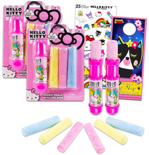 Hello Kitty Hello Kitty Outdoor Toys Lot de 6 craies pour enfants – Ensemble de 6 bâtons de craie Jumbo Hello Kitty avec supports de craie Hello Kitty et autocollants, plus | Hello Kitty Outdoor Toys