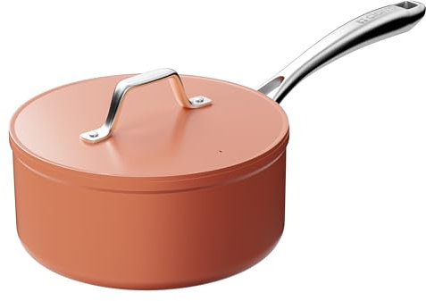 Ciarra Beyond - Casserole - 20cm - 2.8L - Revêtement Antiadhésif - avec Couvercle - Tous Feux dont Induction - Non Toxique - sans PTFE et PFOA - Orange