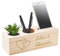 Organiseur de Bureau en Bois personnalisé gravé – Pot Crayons, Plante et Support téléphone – Organiseur écoloqique avec Texte gravé