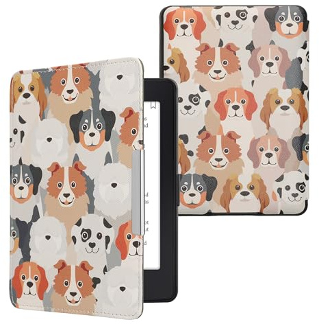 kwmobile Klapphülle kompatibel mit Amazon Kindle Paperwhite Hülle - eReader Case (für Modelle bis 2017) - Viele Hunde Weiß Hellbraun Grau