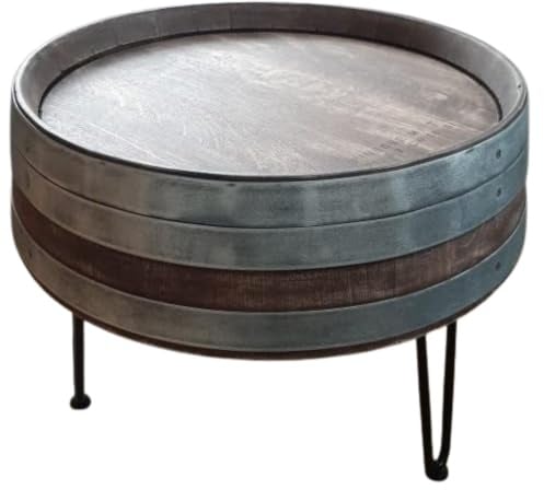 Fass-Schmiede Weinfass Couchtisch Dreibein Sofatisch Beistelltisch (Klein: 45cm, Whiskyfass-Optik)