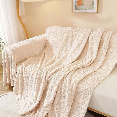 KnSam Home Sofaüberwürfe, Einfarbig Welle Sofahusse Ecksofa, rutschfeste Sofahusse Polyester Anti-Rutsch-Couch (180x300CM, Beige)