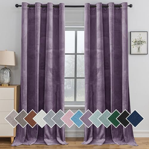 Ystyle Tende per Interni in Velluto 2 Pezzi, 140x300cm, Tende Oscuranti Camera da Letto Moderne con Occhielli, Tenda Termica Isolante Freddo per Soggiorno Salotto Cameretta, Viola Chiaro