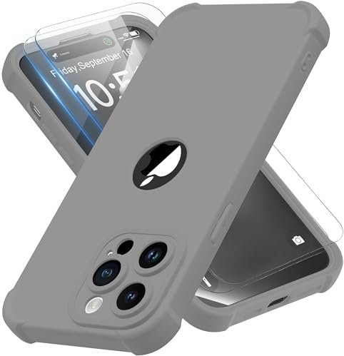 ORETECH for iPhone 14 Pro Max Case 6.7 inch, with [2 Pack Screen Protector] [Camera Lens Guard] [15FT Military Grade Drop Test] 360° Shockproof Slim Fit Design Rubber Bumper Phone Cover - Space Grey