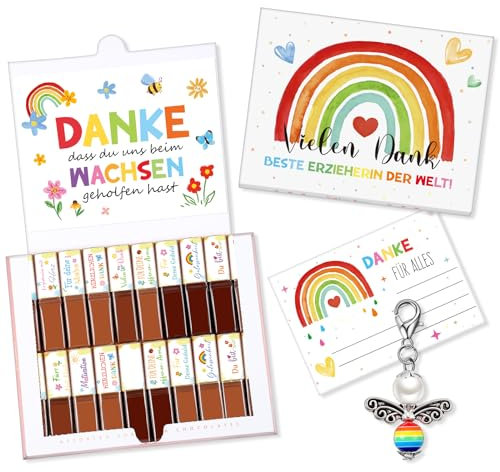 Perthlin Danke Schokolade Aufkleber Set für Lehrer und Erzieherin Schutzengel Anhänger Abschiedsgeschenk Karte Lehrerin Geschenk zum Abschied für Lehrertrag Kindergarten Kita Lehrer (Regenbogen)