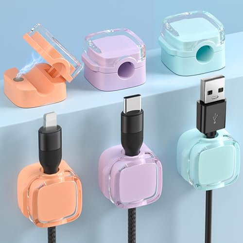 URAQT Desk Cable Tidy, 6Pcs Upgraded Multi-Color Magnetic Cable Tidy, Srong Adhesive Cable Tidy Clips Desktop Cord Holder, Hide Charging Cable Keeper, Magnetic cable organiser for Home Office Desk Use