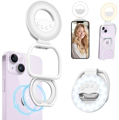 Jessonly Ring Light for Phone, Magnetic Selfie Light for iPhone with Stand [ 3 Light Modes & 10-Level Brightness & 60 LEDs ], Rechargeable & Portable phone light for MagSafe