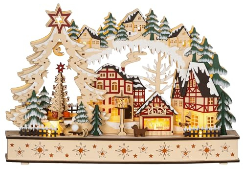 HOMCOM Weihnachtsdorf mit LED Beleuchtung Beleuchtet Winterdorf mit Waldszene Kindern, Innen Weihnachtsdeko Wichtelhaus Set Weihnachtsstadt Weihnachtshaus Deko Tischdeko