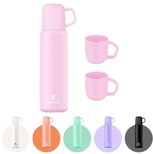 Thermal Flask with Cup 648ml/22oz Flask for Hot Drink, Vacuum Insulated Flask, Thermal Cold Water Bottle Thermo Coffee Flasks(Pink,Set)