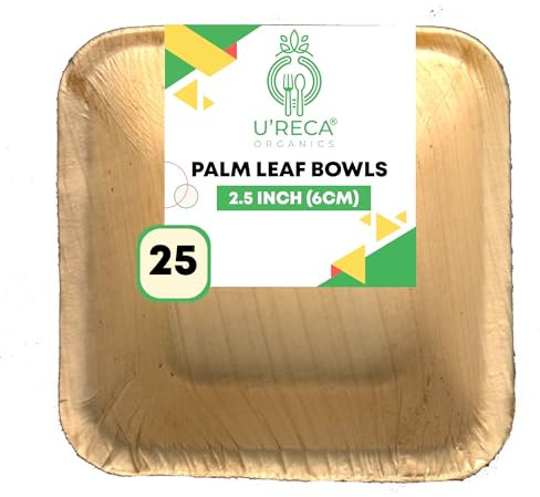 Eco-Friendly Areca Palm Leaf Tiny Square Bowls | 2.5 - Pack of 25 | Best for Sample Tastings, Nuts & Small Portions | Sustainable, Durable, Leakproof