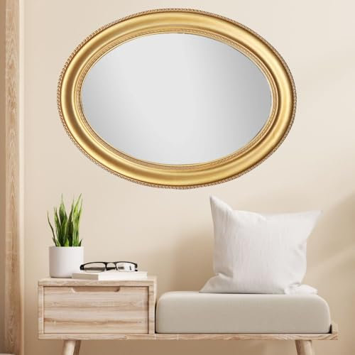 LEBENSwohnART Romantischer Spiegel Nerina 80x60cm antik-Gold oval Holzrahmen Barockspiegel Wandspiegel