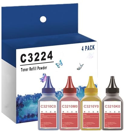 C3224dw Toner Refill Pulver Kompatibel Für Lexmark C3210K0 C3210C0 C3210M0 C3210Y0 Funktioniert Mit C3224dw C3326dw C3426dw MC3224i MC3326i MC3426i Drucker,BK/C/M/Y-4 Pack