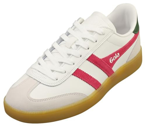 Gola Viper Leather Ladies White/Fuchsia/Evergreen/Gum Leather Lace Up Trainers