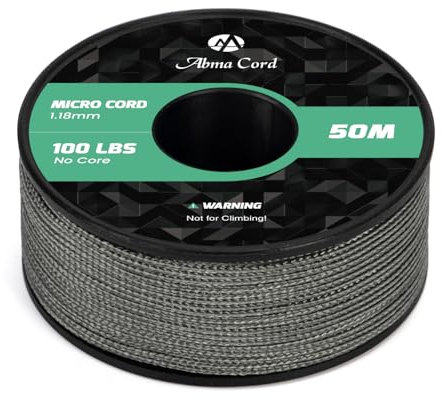 Abma Cord Micro Cord 1,18 mm Paracord 50M Spule Micro Schnur Polyester Micro Seil - Max. 45kg (100lbs) - Anthrazit Grau