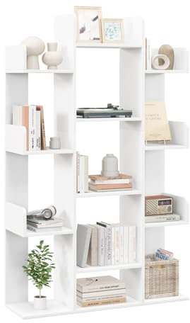 GOPLUS Bücherregal in Baumform, 13 Ebenen Aufbewahrungsregal, Raumteiler Regal Holz, Büroregal Standregal, für Wohnzimmer, Arbeitszimmer & Büro, 86 x 24,5 x 141 cm (Weiß)