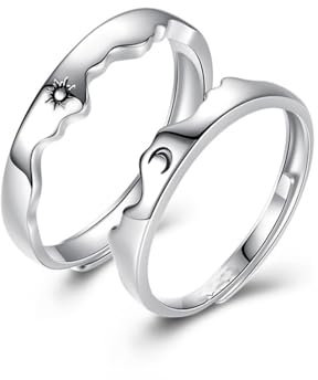 Crymystal Sonne und Mond Paar Ringe Set Einstellbare Ringe Schwarz Weiß Paar Ringe für Freundin und Freund Schmuck (Stil:F)