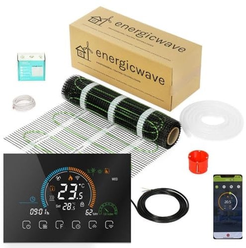 Elektrische Fußbodenheizung 150 W/m² – Heizmatte Komplettset mit WLAN-Thermostat, Fußbodenheizmatte für Fliesen, Steinzeug, Steinböden – 10m²