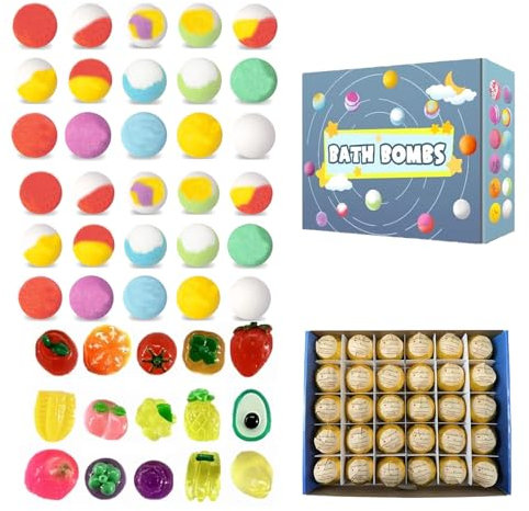 XSS Badekugeln Kinder mit überraschung, 30 Stück Handgemachte Bio-Schaumbadebomben, Tolle Badebomben und Badekugeln für Mädchen und Jungen - Früchte