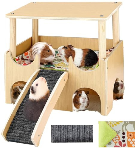 Meerschweinchen Schloss Versteck Holz Kleintierhaus mit Treppe Habitat Hütte für Hamster Chinchillas Häschen (Groß 2 Etagen)