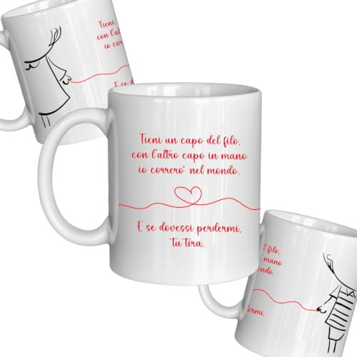 Tazza Filo Rosso d’Amore con Frase Dedica, Idea Regalo San Valentino per Uomo Donna Lui Lei, Mug Fidanzati Originale Utile, Regalo Divertente Amore Coppia Compleanno Anniversario