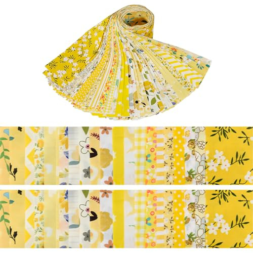 40 Stück Baumwollstoff Patchwork, Stoffe Baumwolle tuch DIY Baumwolltuch Blumenmuster, DIY Stoffstreifen Kreativstoff Rollen für Nähen DIY Handwerk (Gelb)