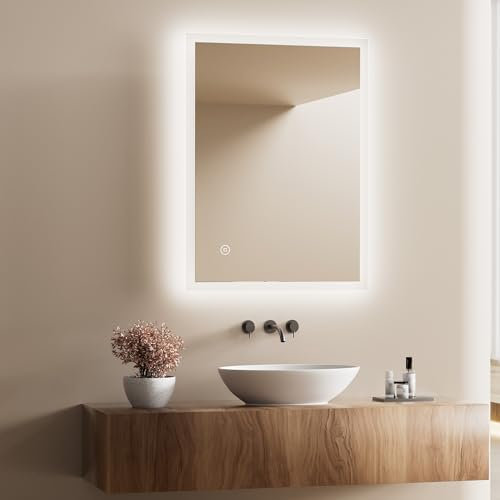 Heilmetz Badspiegel mit Beleuchtung LED 70x50cm, Badezimmerspiegel mit Beleuchtung 6500K Kaltweiß Licht, Dimmbar, Touch Schalter, Wandspiegel Vertikal/Horizontal Montage