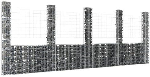 Festnight Gabionen 5 Säule Gabionenkorb Große Gabionenwand U Form Wand Gabionen Zaun Metall Steinkorb Wand Steingabionen Drahtkorb Gitterkörbe Dekorative Zäune Gartendeko Eisen 500x20x200 cm