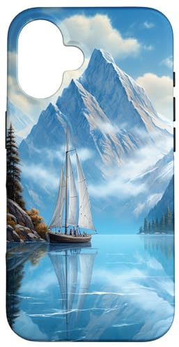 Hülle für iPhone 16 Segelboot Lake Blue Water Mountains