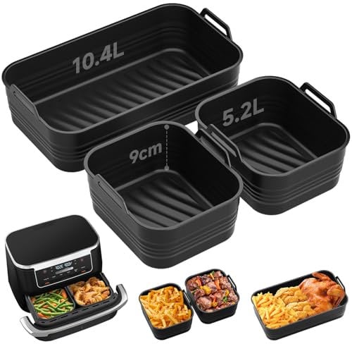 Alyvisun Silicone, 3PCS Airfryer Liners Foldable Baking Trays Reusable Rack Versatile Accessories Baskets Rectangle Inserts for 10L/10.4L Air Fryer