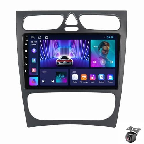 Android 14 Autoradio für Mercedes Benz C Class CLK Class W203 W209 W168 W209 GPS Navigation 9 Zoll Kapazitiver Touchscreen Auto Stereo Mit Lüfter SWC FM RDS Carplay Android Auto (M100CP 4core 1+32G)