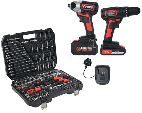 215-Piece Socket Set + Cordless Hammer Drill & Impact Driver Set | Complete DIY & Mechanic Bundle