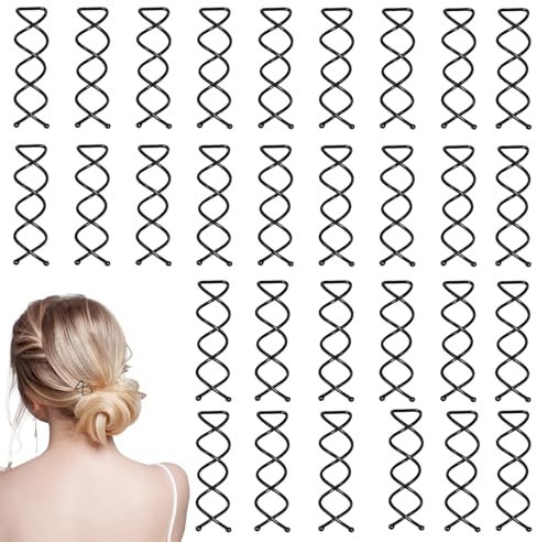 Tyqour 30 Stück Spirale Haarspange Spiral Haarnadeln, Metall Haarspiralen Haar Clip Haar Accessoires Rotierende Spiral Pin Spirale Haarspangen Spin Clip Brötchen Haarnadel für DIY Haar-Stil,Schwarz