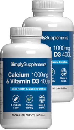 Calcium 1000mg & Vitamin D3 400iu | Supports Bone & Teeth Health | Contributes to Normal Muscle Function | Vegan & Vegetarian Friendly | 360 Tablets = 6 Months’ Supply | GMP-Certified & UK-Made