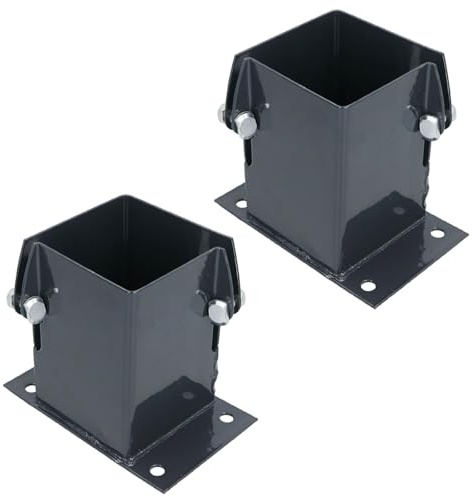 Grey Flush Fit Fence Post Bolt Down Shoe Holder Support 100mm x 100mm 2PK
